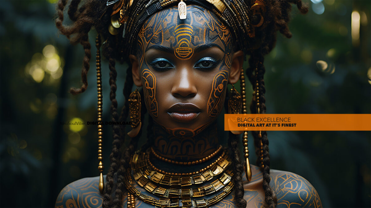 Young Golden Black Female Warrior - Digital Download Art - Image 2