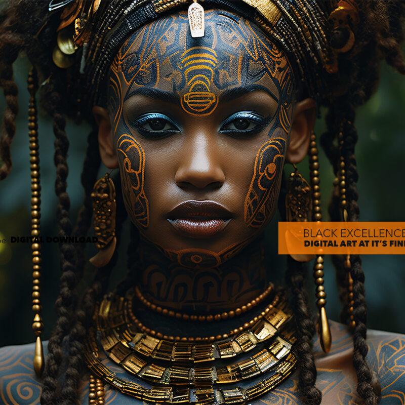 Alternative view of Young Golden Black Female Warrior - Digital Download Art