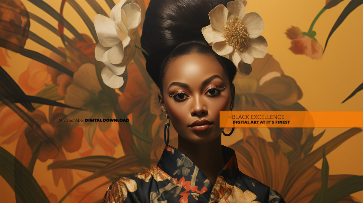 Blasian Woman Flowers Tropical Garden - Digital Download Art - Image 2