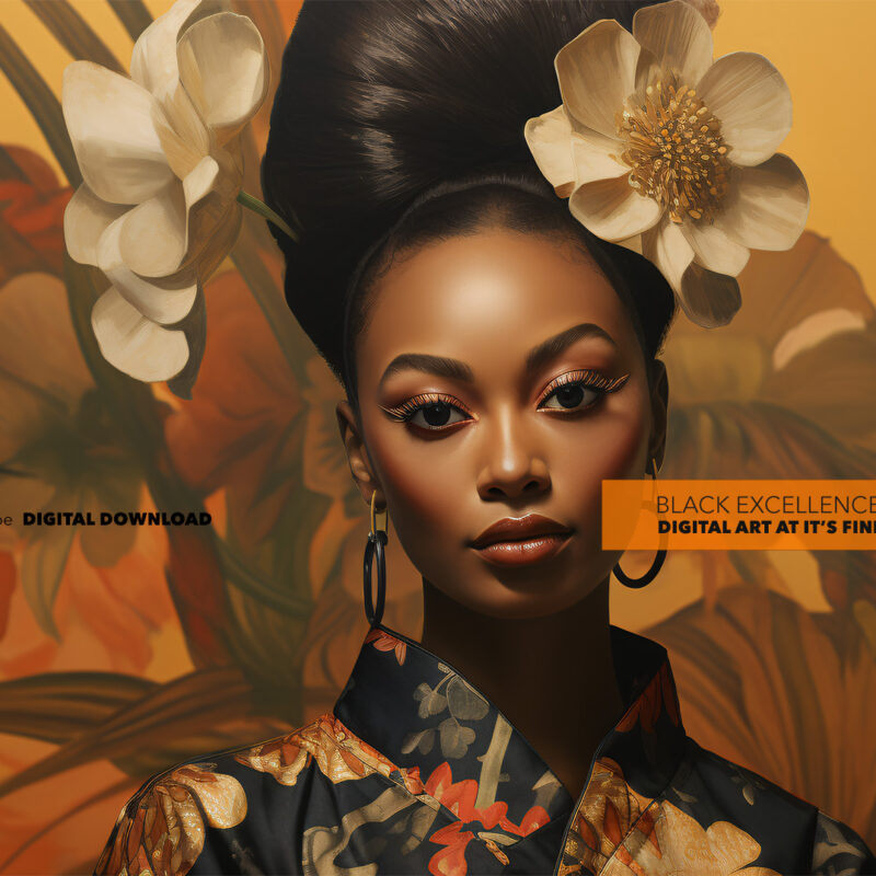 Alternative view of Blasian Woman Flowers Tropical Garden - Digital Download Art