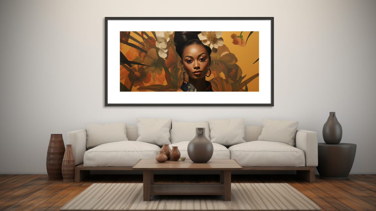 Blasian Woman Flowers Tropical Garden - Digital Download Art