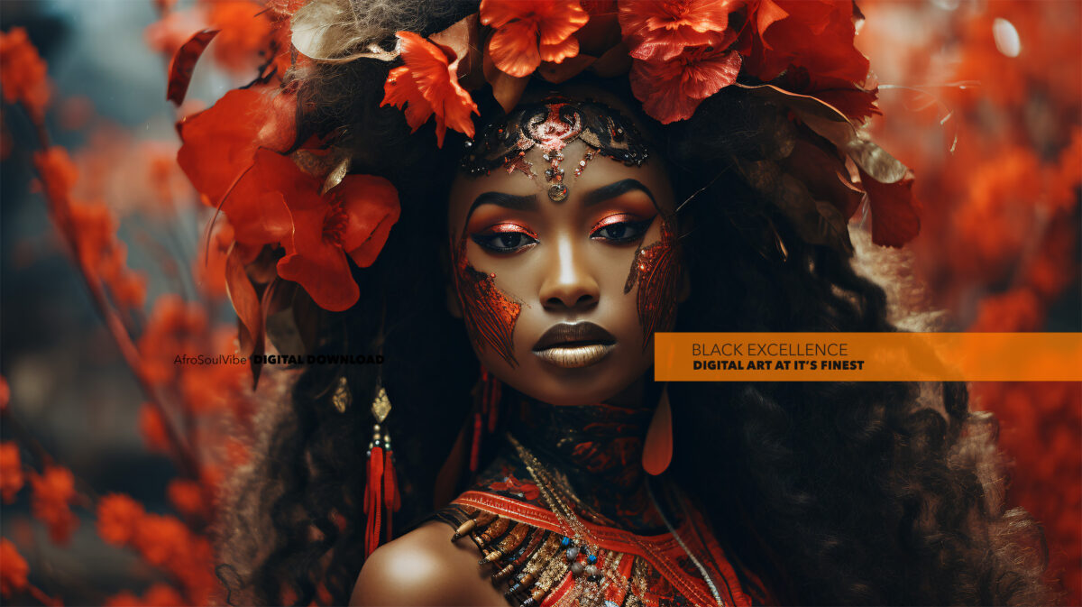 Black Woman Carnival Red Flowers - Digital Download Art - Image 2