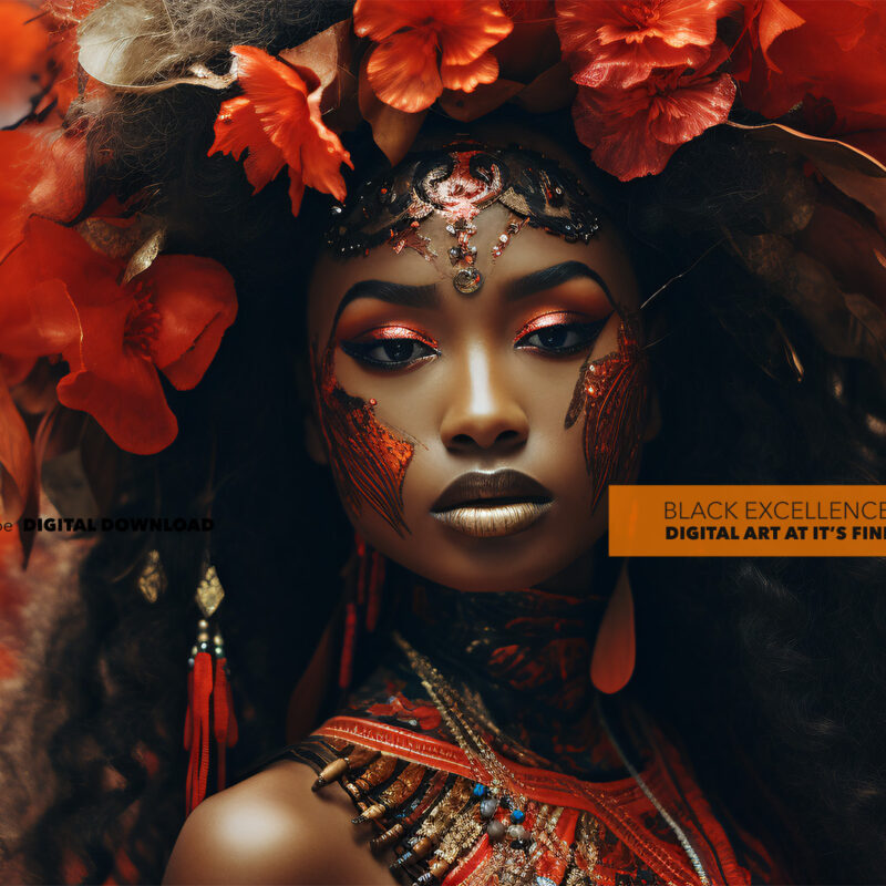 Alternative view of Black Woman Carnival Red Flowers - Digital Download Art