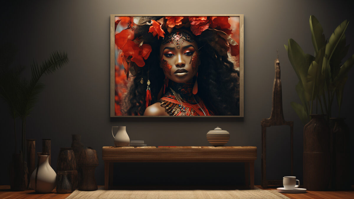 Black Woman Carnival Red Flowers - Digital Download Art - Image 3