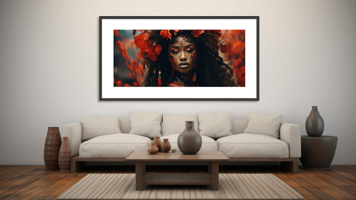 Black Woman Carnival Red Flowers - Digital Download Art