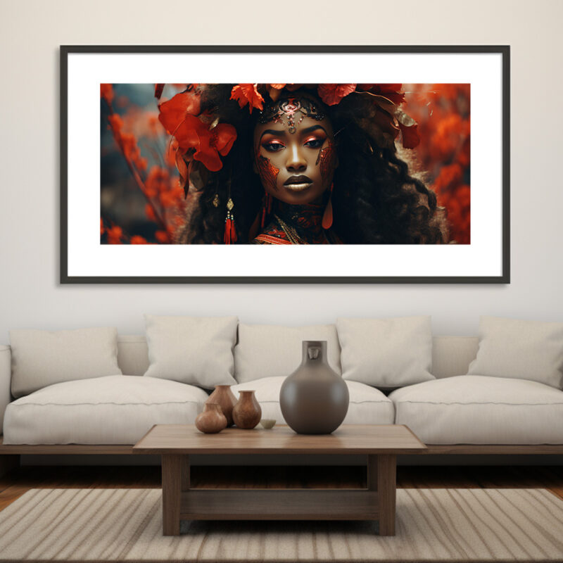 Black Woman Carnival Red Flowers - Digital Download Art