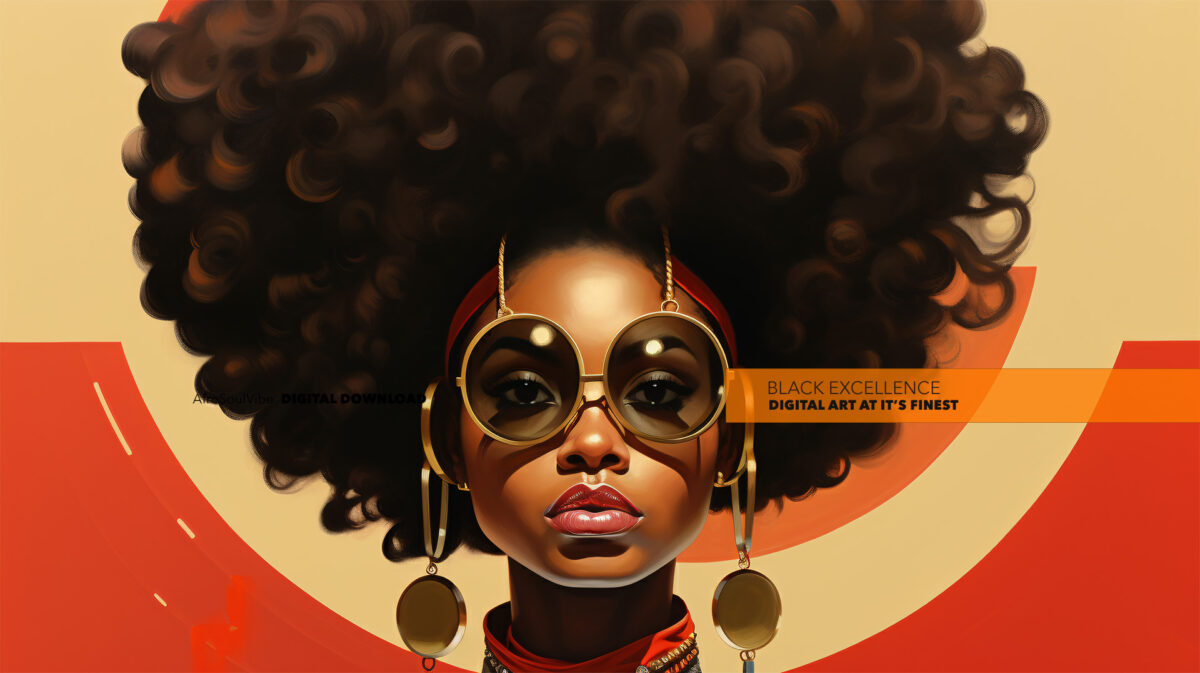 Vintage Glamour: A Stylish Portrait of a Woman with a Big Afro and Sunglasses - Digital Download Art - Image 2