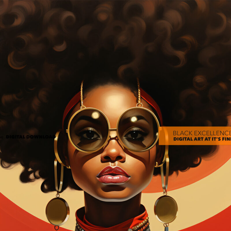 Alternative view of Vintage Glamour: A Stylish Portrait of a Woman with a Big Afro and Sunglasses - Digital Download Art