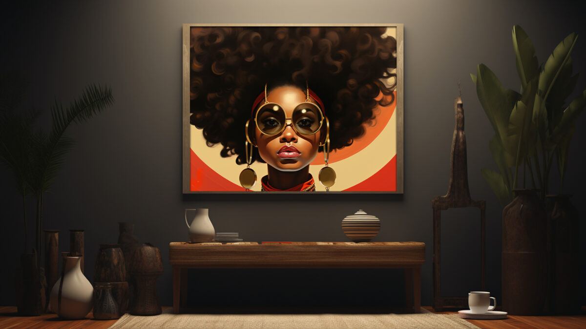 Vintage Glamour: A Stylish Portrait of a Woman with a Big Afro and Sunglasses - Digital Download Art - Image 6