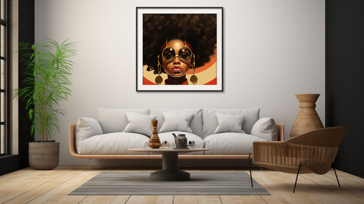Vintage Glamour: A Stylish Portrait of a Woman with a Big Afro and Sunglasses - Digital Download Art - Image 5
