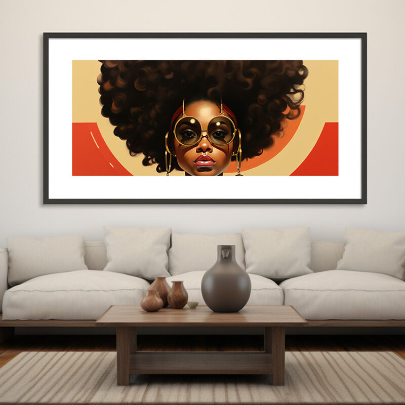 Vintage Glamour: A Stylish Portrait of a Woman with a Big Afro and Sunglasses - Digital Download Art