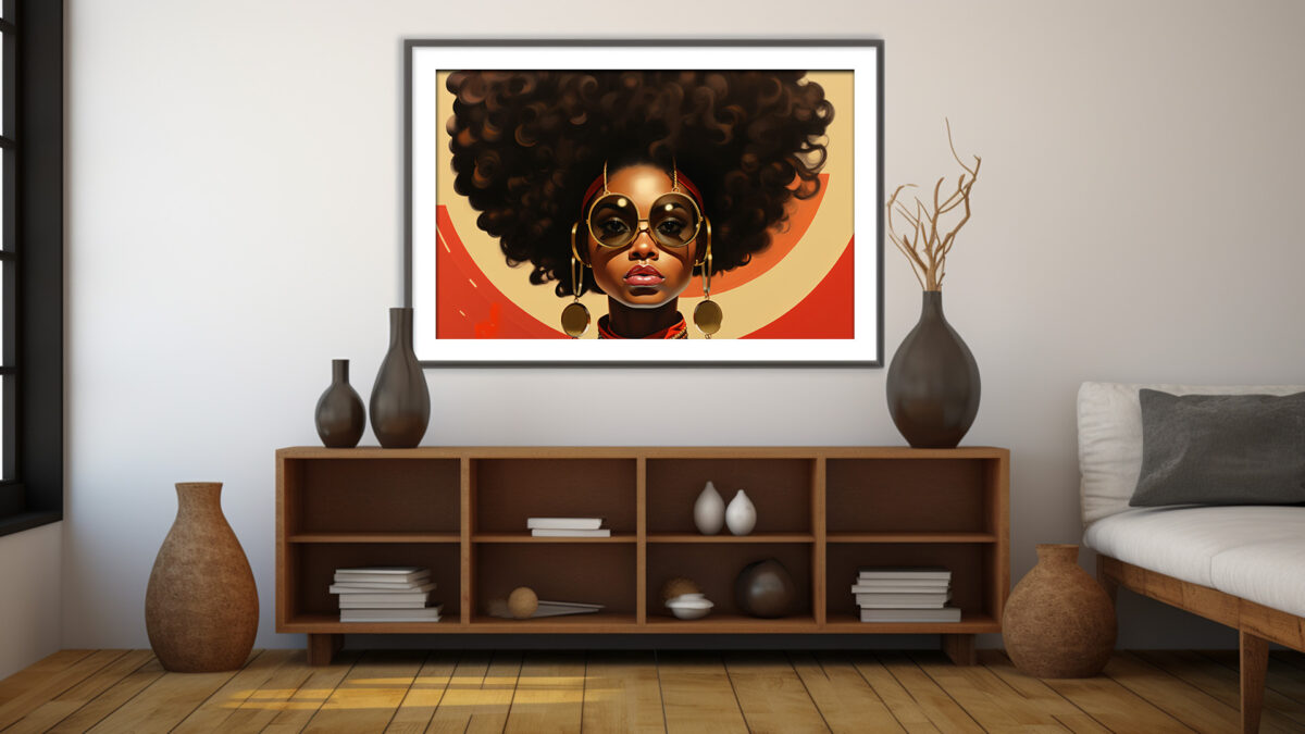 Vintage Glamour: A Stylish Portrait of a Woman with a Big Afro and Sunglasses - Digital Download Art - Image 4