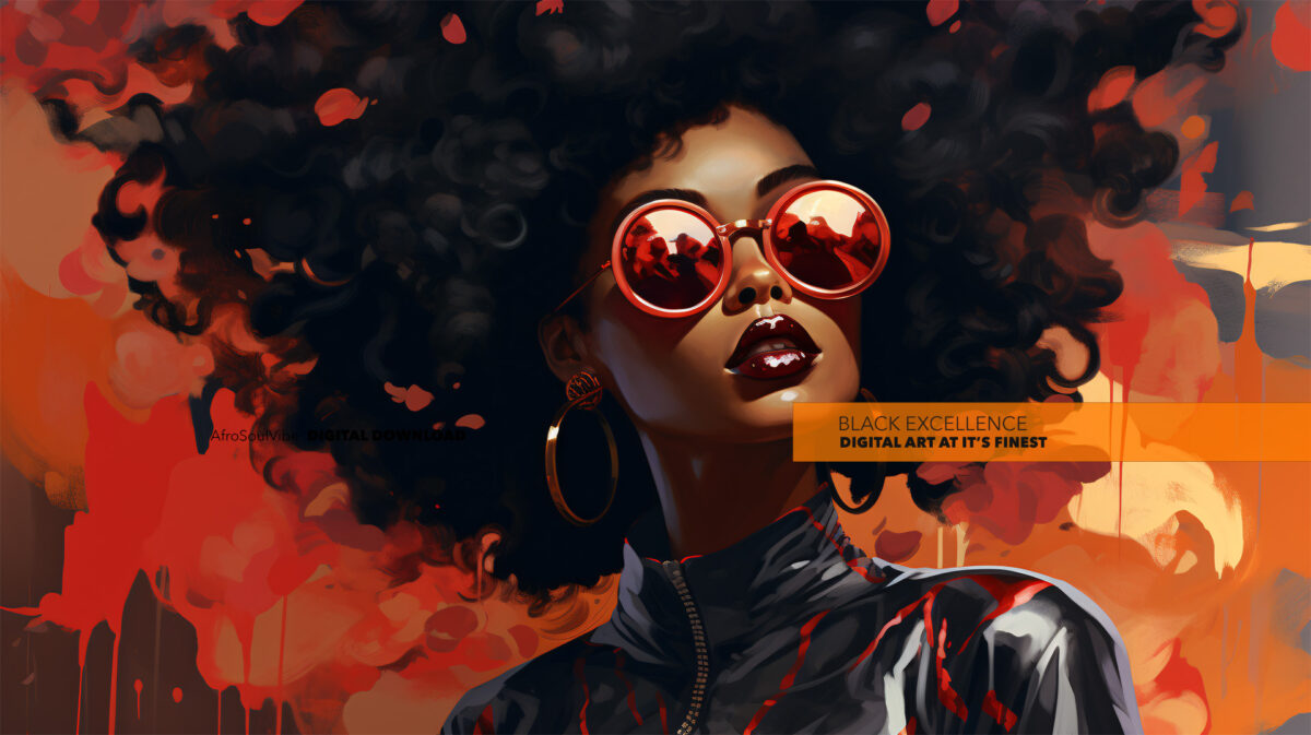 African American Woman Portrait with Curly Hair - Digital Download Art Print - Image 2