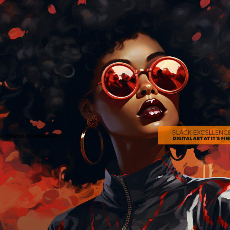 Alternative view of African American Woman Portrait with Curly Hair - Digital Download Art Print
