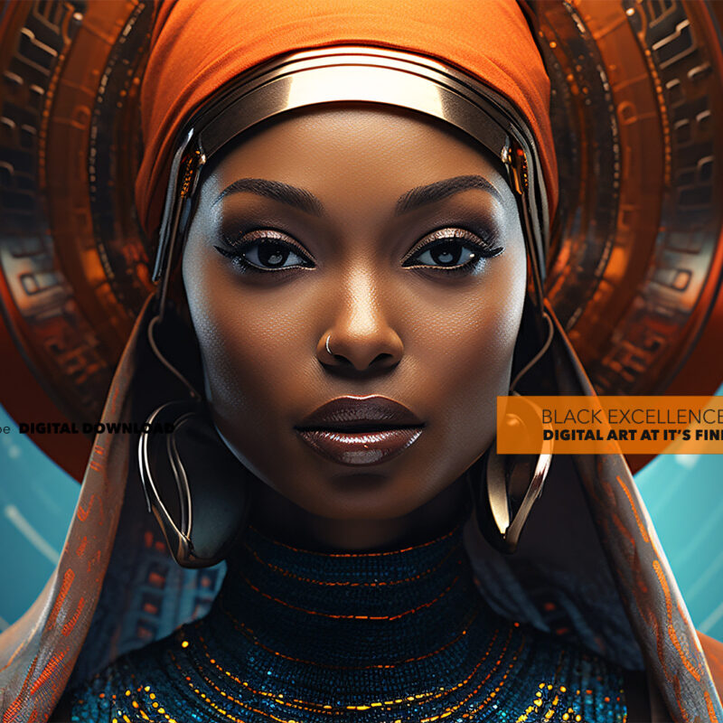 Alternative view of Black Futuristic Queen - Digital Download Art Print