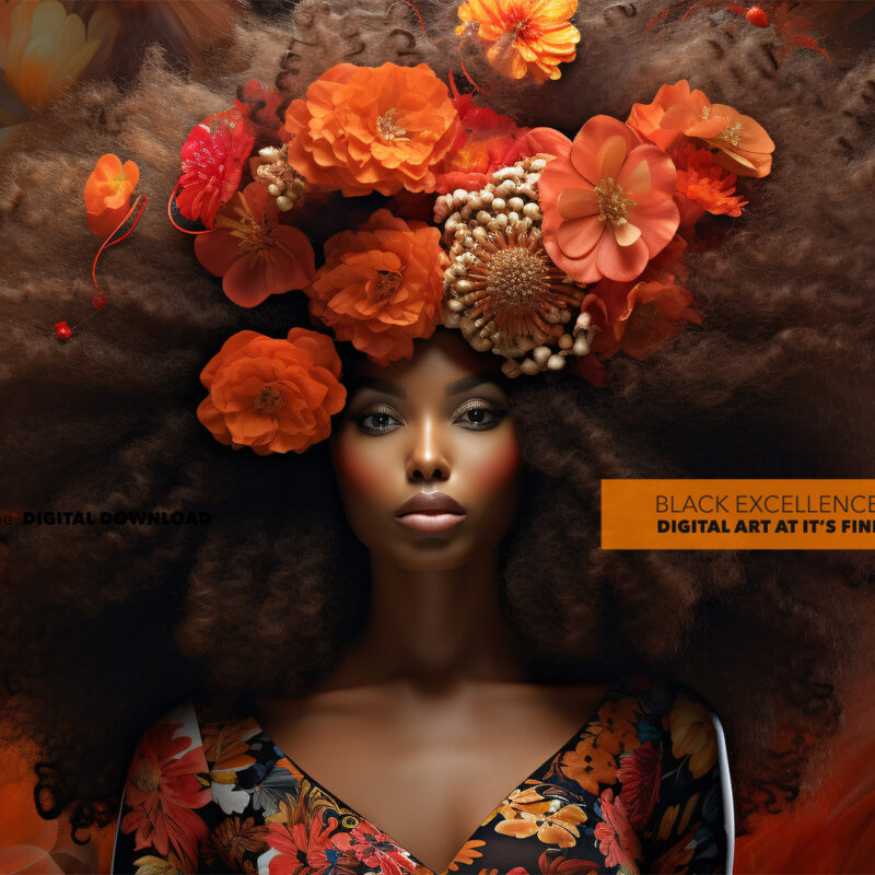Alternative view of Flowers and Fortitude: Celebrating the Essence of Black Womanhood - Digital Download Art Print