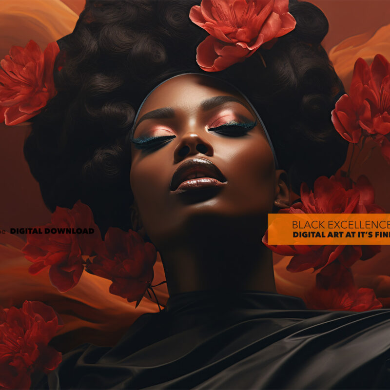 Alternative view of Empowered Essence: Blooms of Black Excellence - Digital Art Print