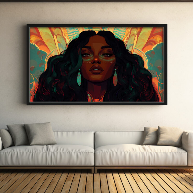 Radiant Sovereignty: Afro-Futuristic Celebration of Black Elegance in Digital Art Print