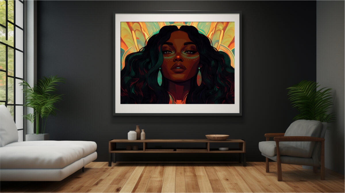 Radiant Sovereignty: Afro-Futuristic Celebration of Black Elegance in Digital Art Print - Image 7