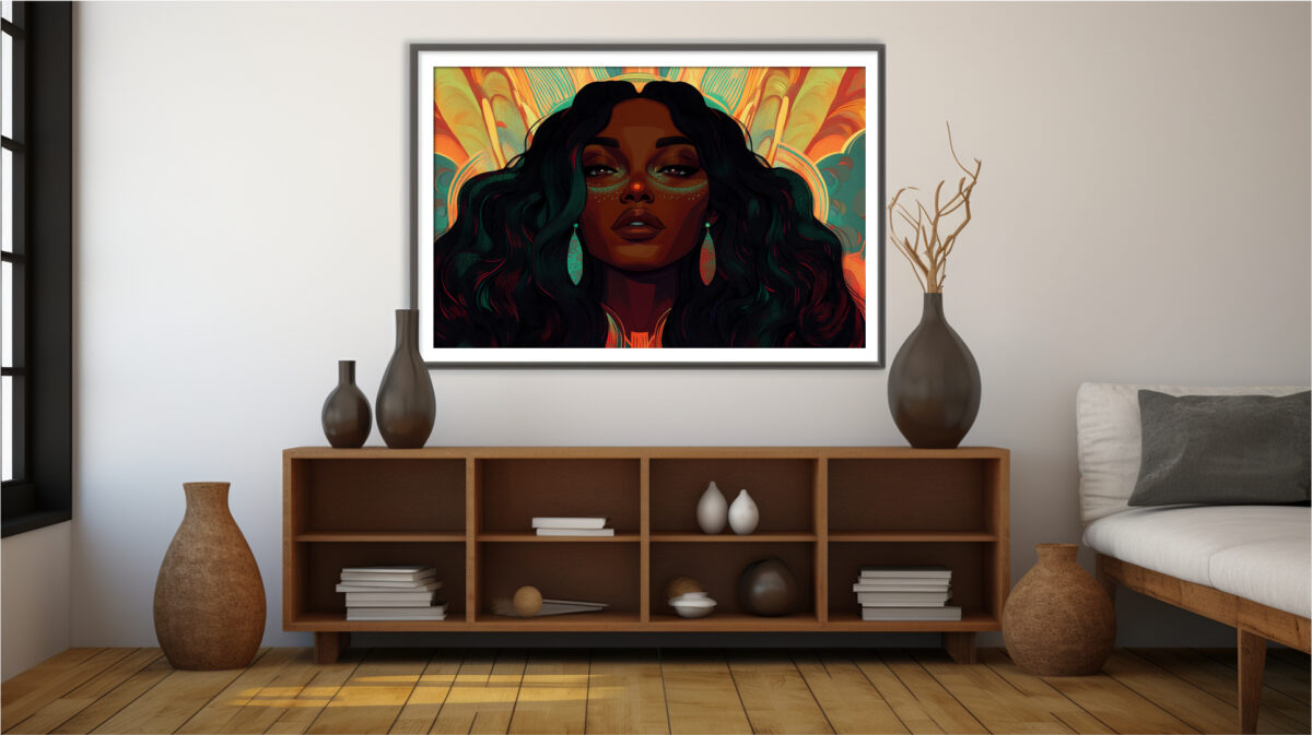 Radiant Sovereignty: Afro-Futuristic Celebration of Black Elegance in Digital Art Print - Image 6