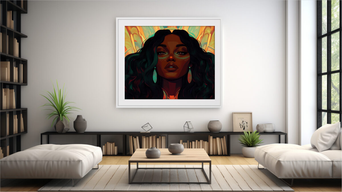 Radiant Sovereignty: Afro-Futuristic Celebration of Black Elegance in Digital Art Print - Image 3