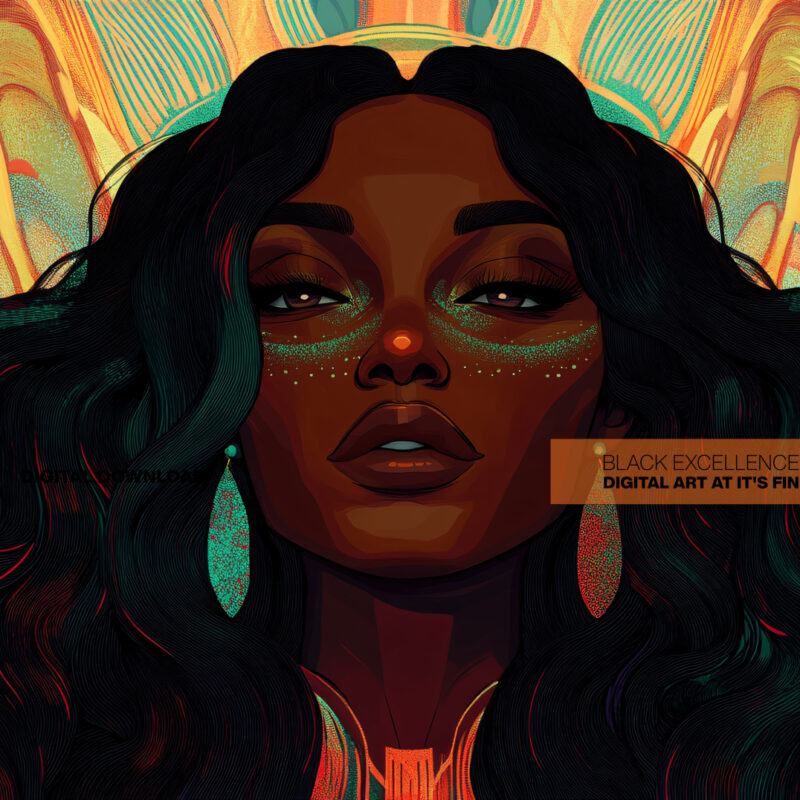 Alternative view of Radiant Sovereignty: Afro-Futuristic Celebration of Black Elegance in Digital Art Print