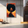 Afrocentric digital portrait of Black woman with bold afro and golden glow