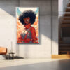 Afrocentric portrait of a proud Black woman in vibrant sunrise tones, ready-to-print digital download art (vertical multi-size JPG pack).