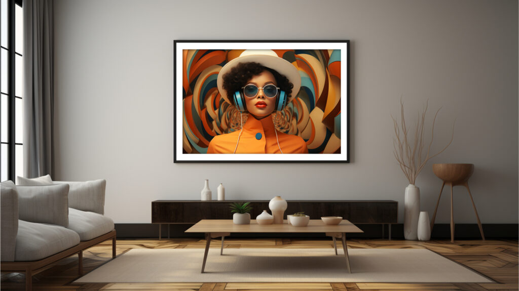 black-woman-afrofuturist-headphones-retro-spiral-art-print (Multi-Size Pack) - Image 3