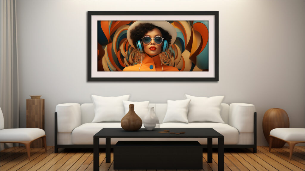 black-woman-afrofuturist-headphones-retro-spiral-art-print (Multi-Size Pack) - Image 4
