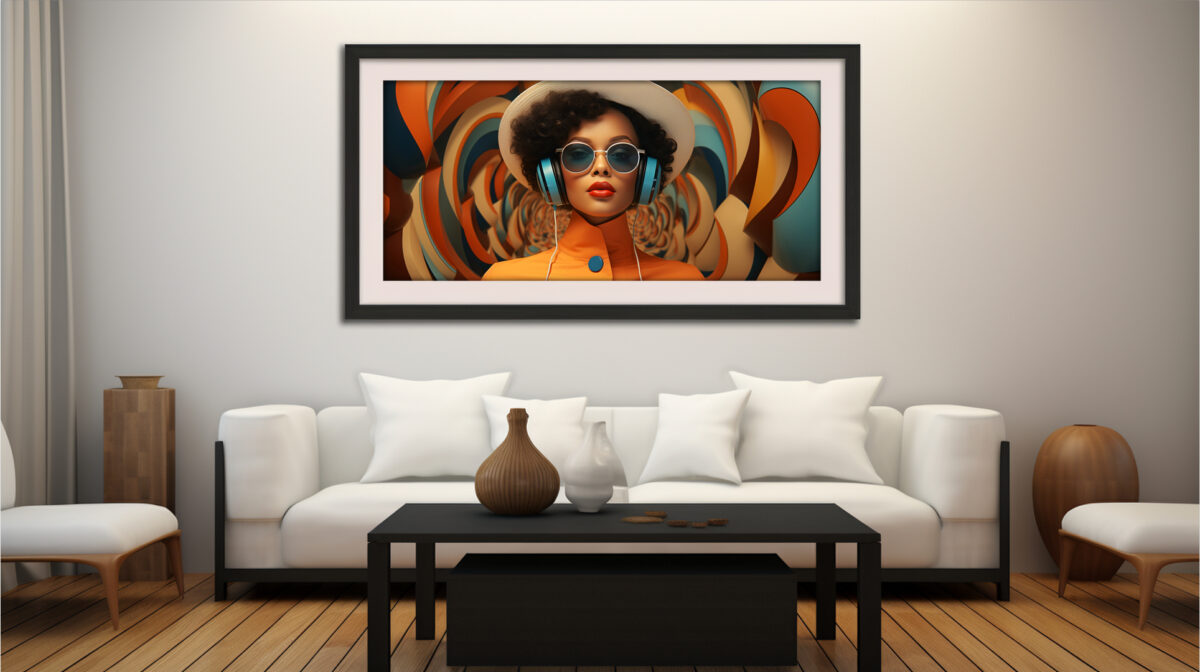 black-woman-afrofuturist-headphones-retro-spiral-art-print (Multi-Size Pack) - Image 4