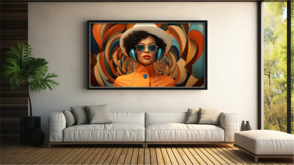 black-woman-afrofuturist-headphones-retro-spiral-art-print (Multi-Size Pack)