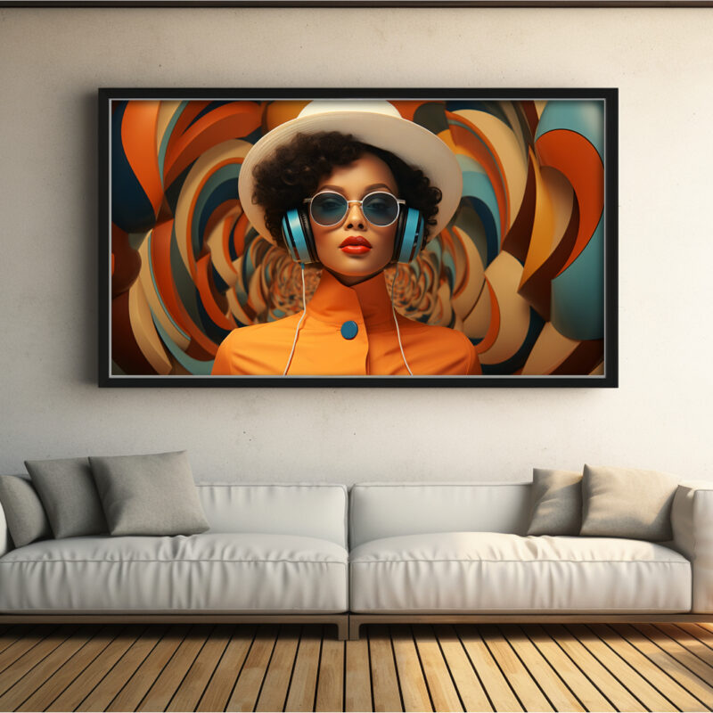 black-woman-afrofuturist-headphones-retro-spiral-art-print (Multi-Size Pack)