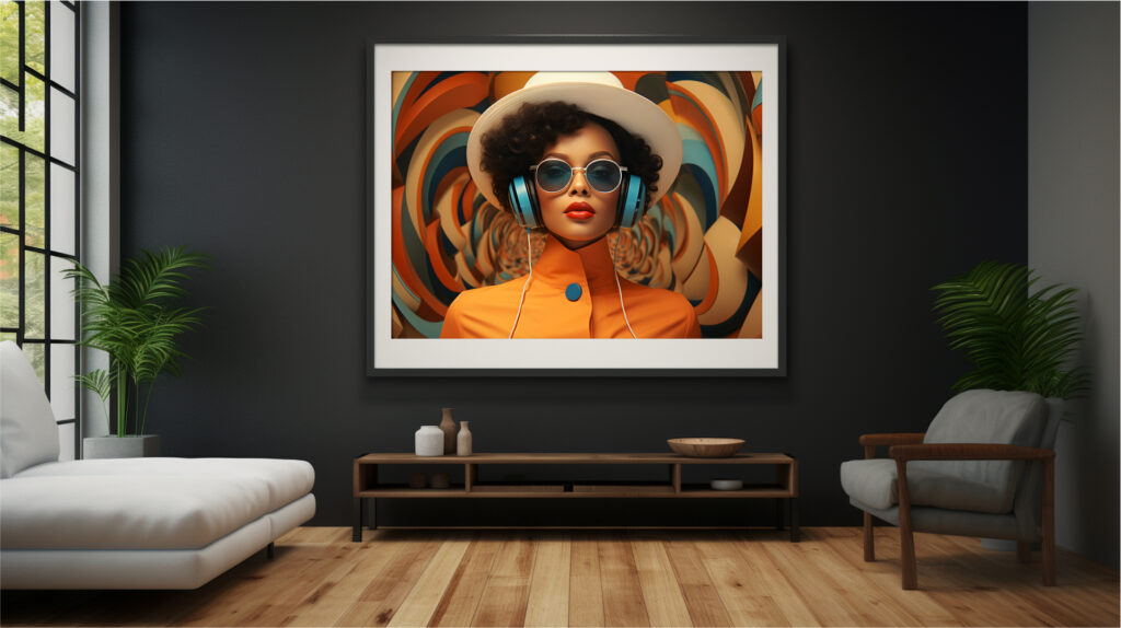 black-woman-afrofuturist-headphones-retro-spiral-art-print (Multi-Size Pack) - Image 7