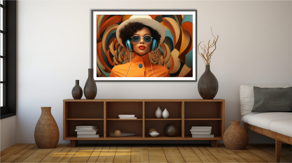 black-woman-afrofuturist-headphones-retro-spiral-art-print (Multi-Size Pack) - Image 8