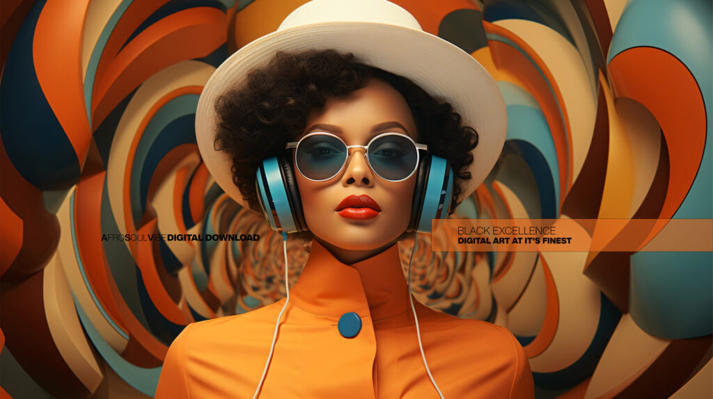 black-woman-afrofuturist-headphones-retro-spiral-art-print (Multi-Size Pack) - Image 2