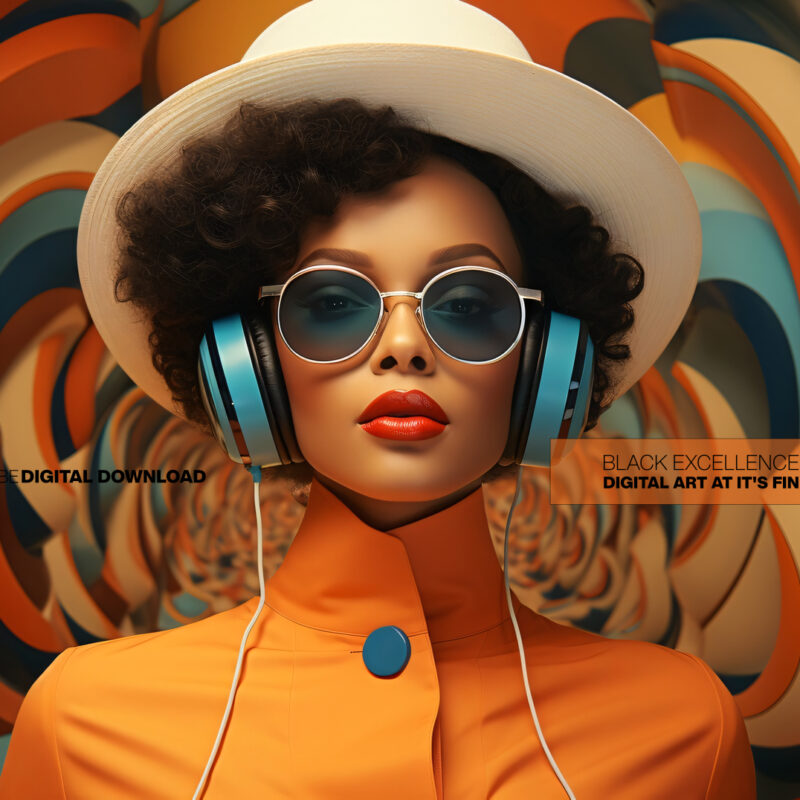 Alternative view of black-woman-afrofuturist-headphones-retro-spiral-art-print (Multi-Size Pack)