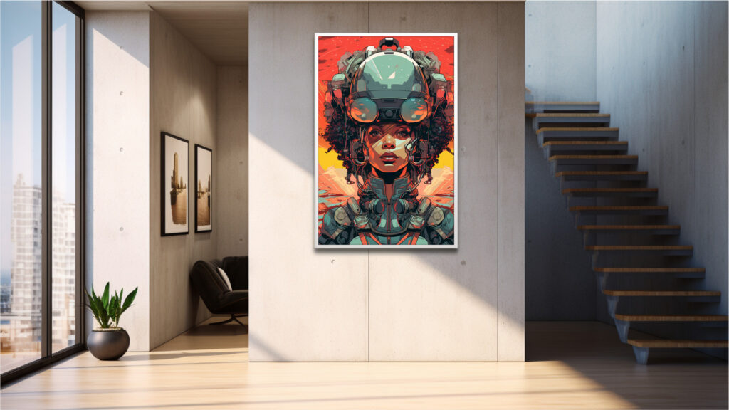 Neon Mecha Vanguard – Afrocentric Digital Art (Multi-Size Pack) - Image 3
