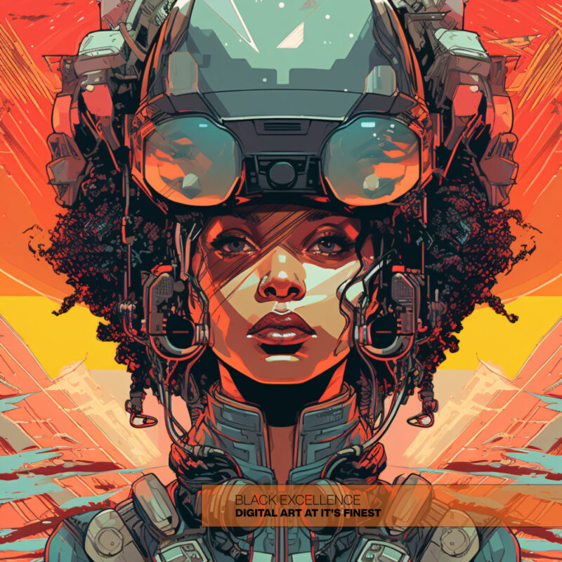 Alternative view of Neon Mecha Vanguard – Afrocentric Digital Art (Multi-Size Pack)